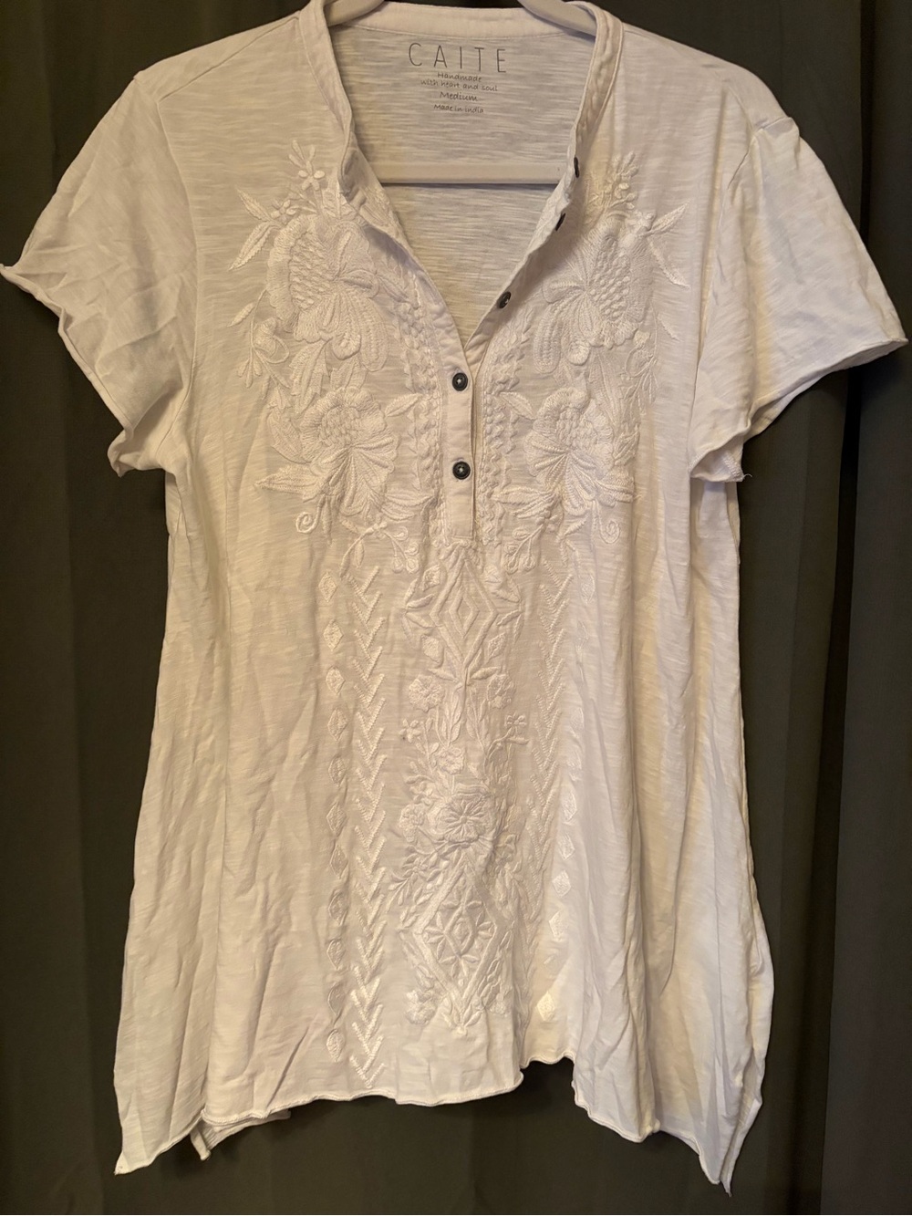 Caite White Floral Embroidered Bohemian Cottagecore Short-Sleeve Women's Top